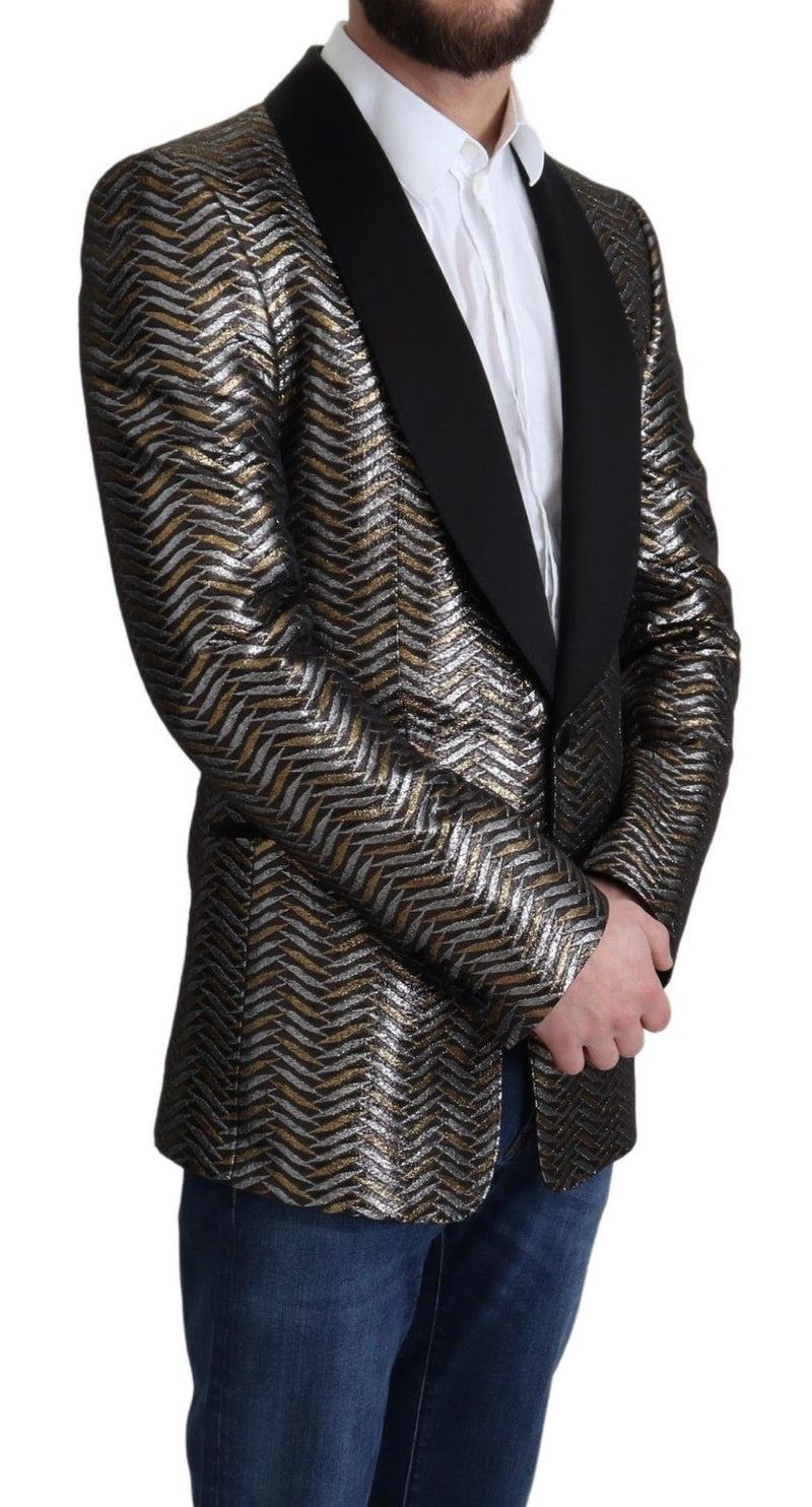 Dolce & Gabbana Elegant Metallic Jacquard Slim Blazer Men's Jacket