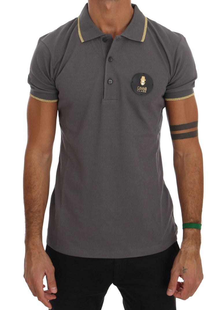 Roberto Cavalli Elegant Grey Cotton Polo Men's Shirt
