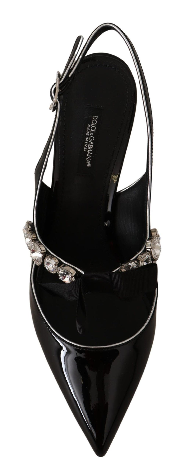 Dolce & Gabbana Black Patent Leather Crystal Slingbacks Women's Shoes