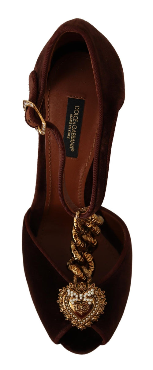 Dolce & Gabbana Elegant Gold Detail Velvet Women's Heels