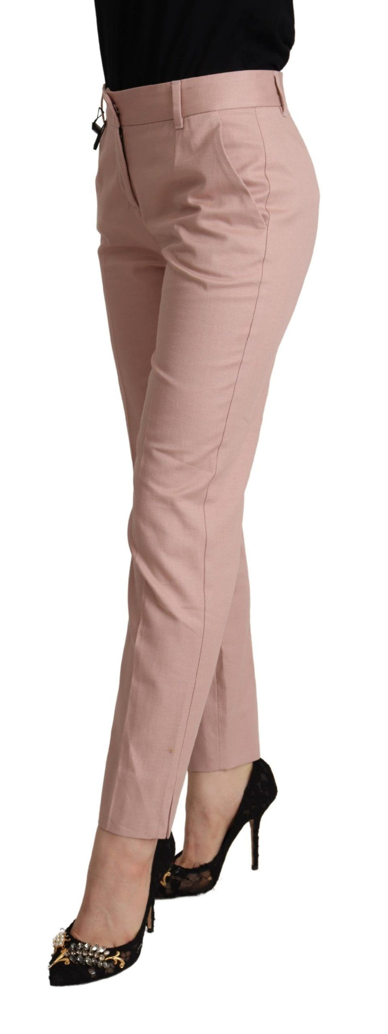 Dolce & Gabbana Pink Cotton Mid Waist Trouser Tapered Women's Pants