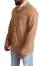 Dolce & Gabbana Brown Cotton Button Collared Coat Men's Jacket
