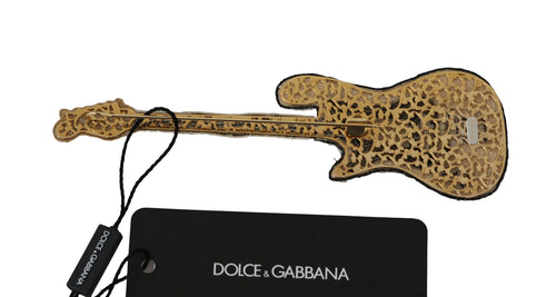 Dolce & Gabbana Gold Sequined Guitar Pin Women's Brooch