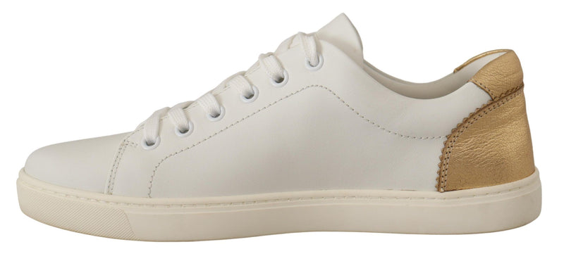 Dolce & Gabbana Elegant White Leather Sneakers with Gold Women's Accents