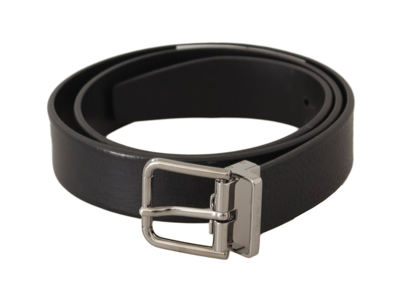 Dolce & Gabbana Black Calf Leather Silver Tone Metal Buckle Men's Belt