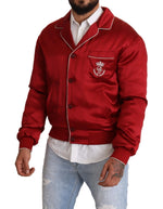 Dolce & Gabbana Red Silk Button DG Logo Bomber Men's Jacket