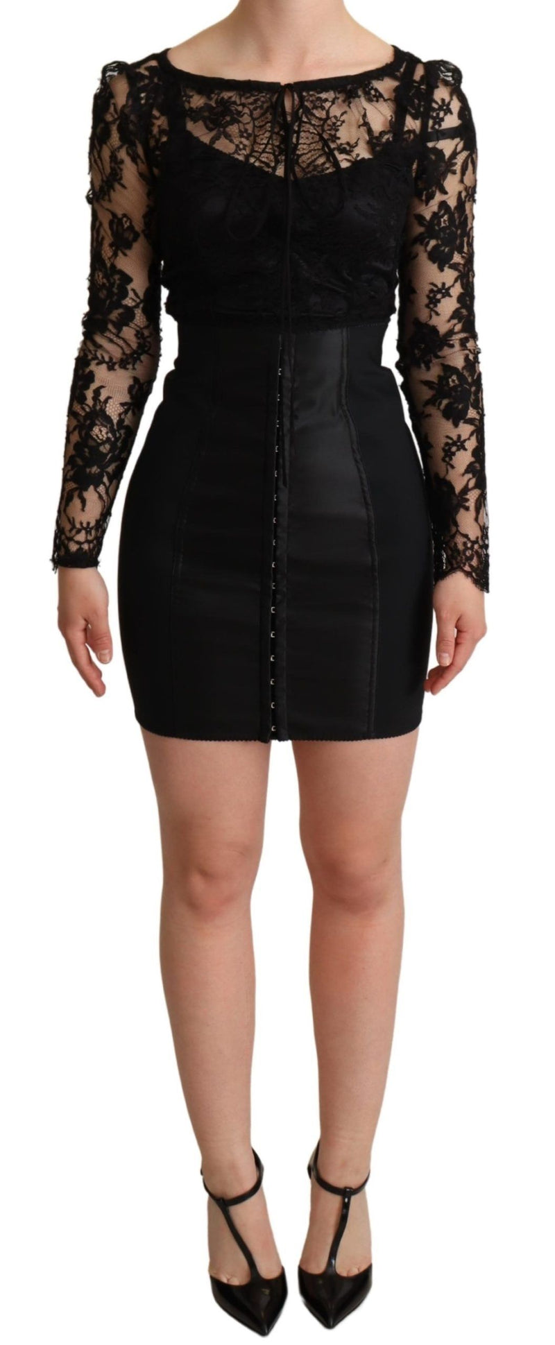 Dolce & Gabbana Black Fitted Lace Top Bodycon Mini Women's Dress
