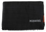 Missoni Gray Wool Unisex Neck Wrap Shawl Fringes Logo Men's Scarf