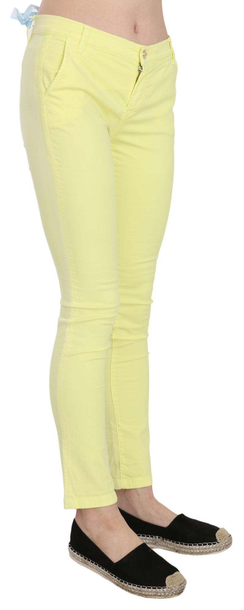 PINKO Yellow Cotton Stretch Low Waist Skinny Casual Trouser Women's Pants