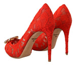 Dolce & Gabbana Red Taormina Lace Crystal Heels Women's Pumps