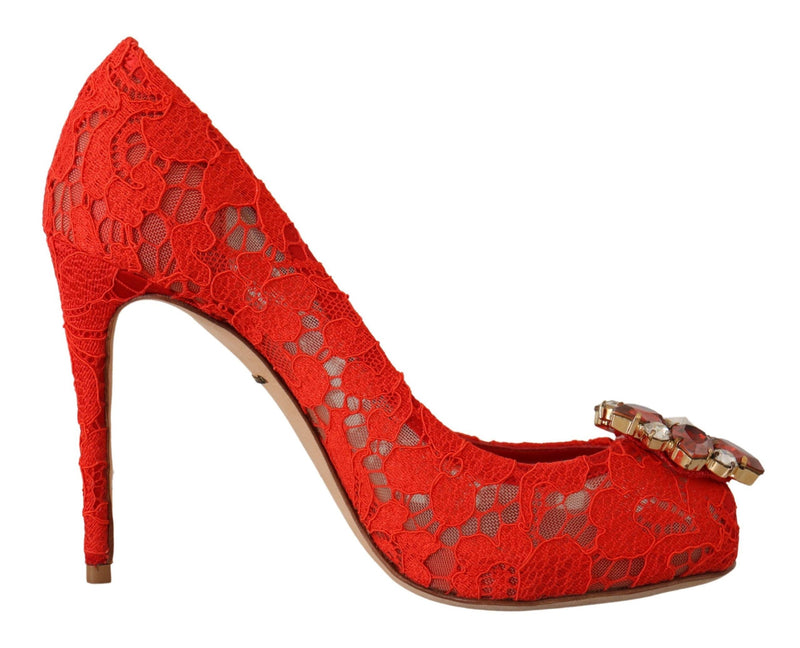 Dolce & Gabbana Red Crystal Taormina Lace Heels Women's Pumps