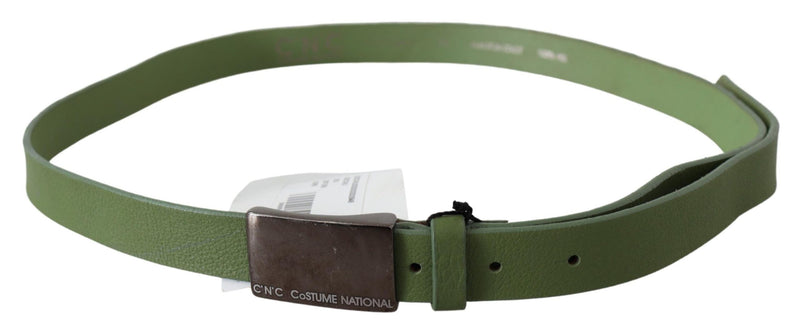 Costume National Chic Green Leather Waist Belt with Silver Men's Buckle