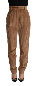 Dolce & Gabbana Brown Corduroy Cotton Trouser Tapered Women's Pants