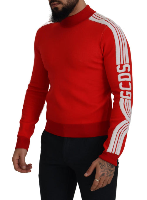 GCDS Red Wool Logo Printed Crew Neck Men Pullover Men's Sweater