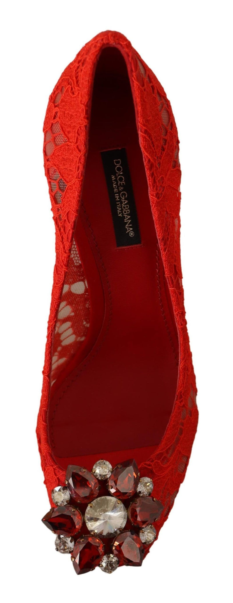 Dolce & Gabbana Red Taormina Lace Crystal Heels Women's Pumps