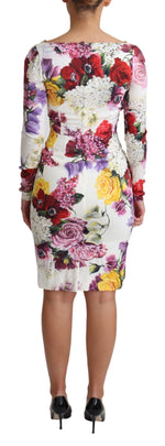 Dolce & Gabbana White Floral Print Silk Long Sleeve Women's Dress