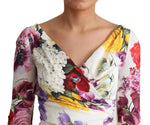 Dolce & Gabbana White Floral Print Silk Long Sleeve Women's Dress