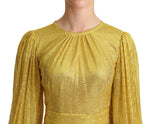 Dolce & Gabbana Yellow Crystal Mesh Pleated Maxi Women's Dress