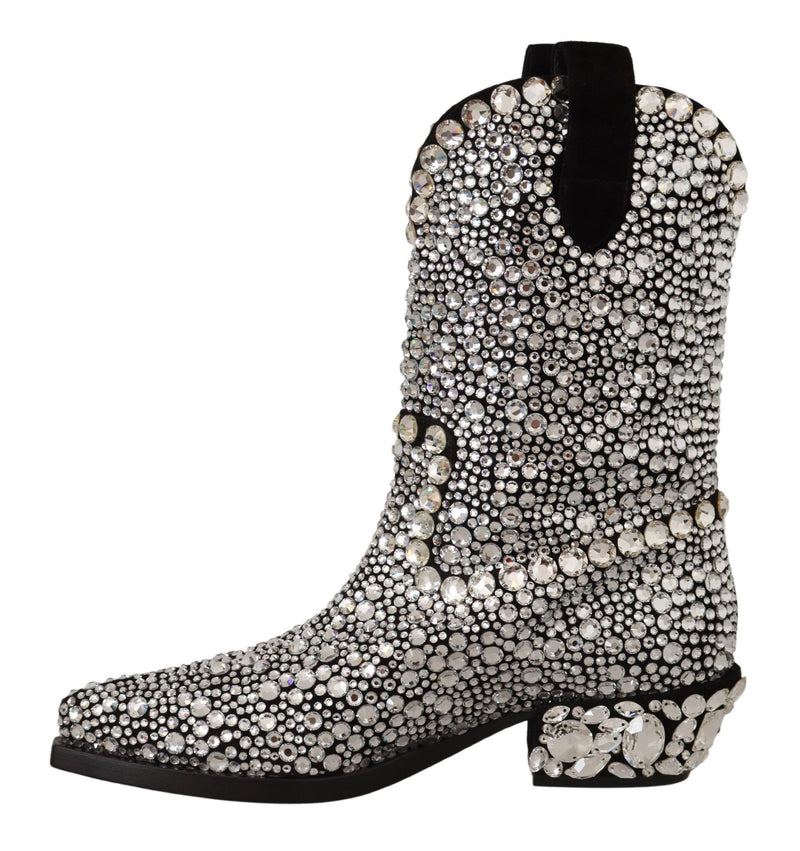 Dolce & Gabbana Crystal-Embellished Black Suede Women's Boots