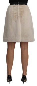 Dolce & Gabbana Beige High Waist A-line Mini Fur Women's Skirt
