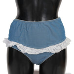 Ermanno Scervino Blue Cotton Lace Slip Denim Bottom Women's Underwear