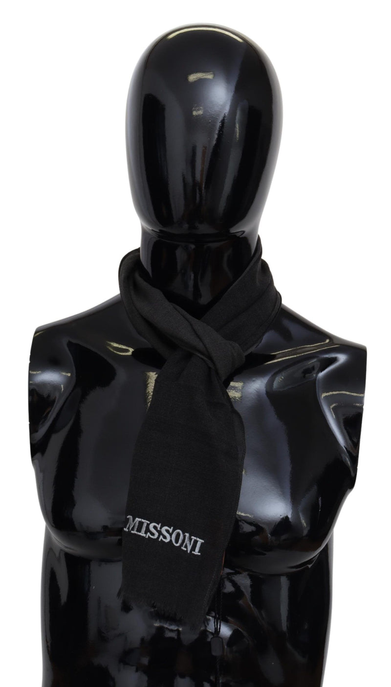 Missoni Black Wool Unisex Neck Wrap Shawl Fringes Logo Men's Scarf
