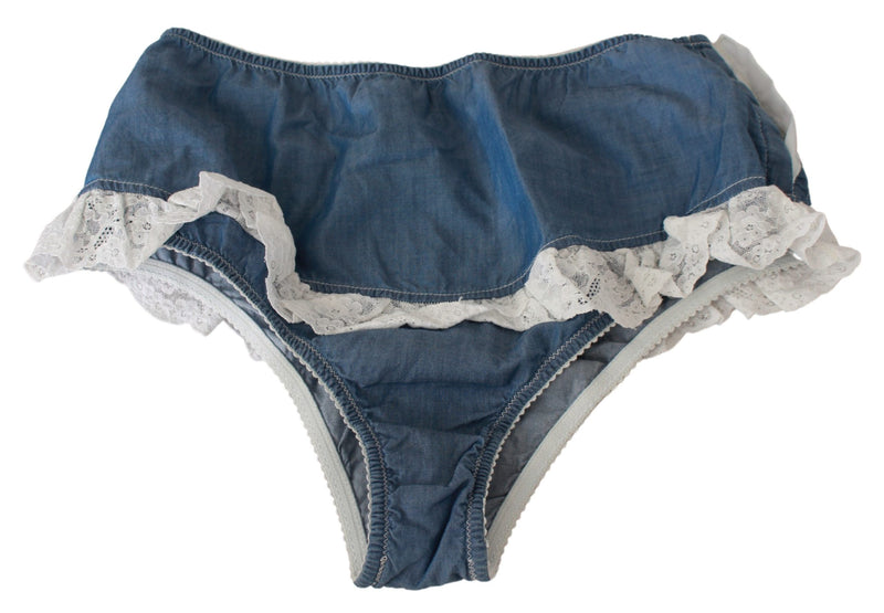 Ermanno Scervino Blue Cotton Lace Slip Denim Bottom Women's Underwear