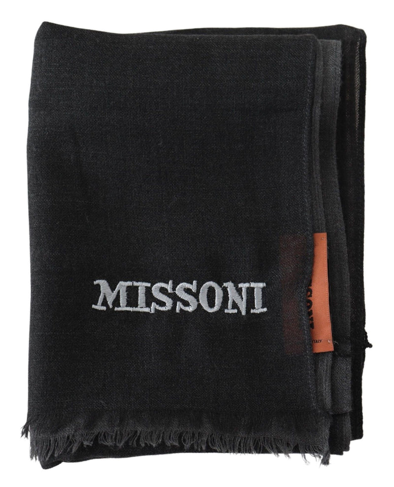 Missoni Black Wool Unisex Neck Wrap Shawl Fringes Logo Men's Scarf