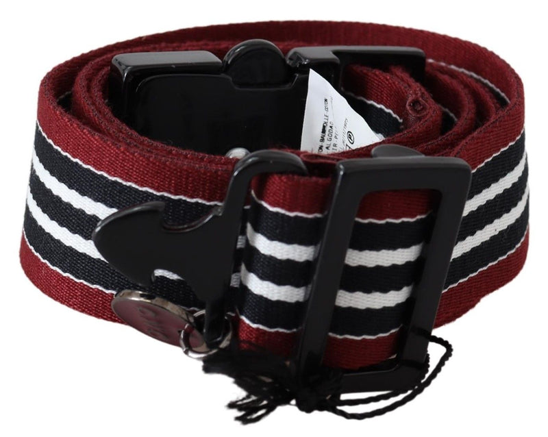 Costume National Striped Leather Fashion Belt in Black &amp; Women's Red