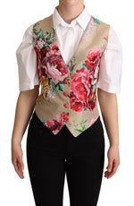 Dolce & Gabbana Beige Jacquard Floral Print Waistcoat Women's Vest