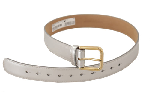 Dolce & Gabbana Engraved Silver-Toned Leather Women's Belt