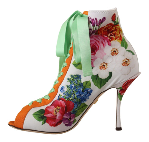 Dolce & Gabbana Floral Open Toe Jersey Women's Heels