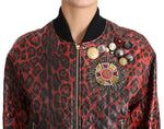 Dolce & Gabbana Red Leopard Button Crystal Leather Women's Jacket