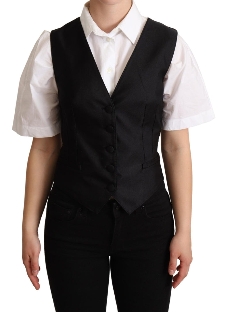Dolce & Gabbana Black Silk Sleeveless Waistcoat Women's Vest