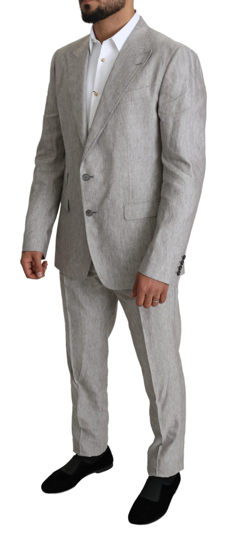 Dolce & Gabbana Elegant Slim Fit Gray Linen-Silk Men's Suit