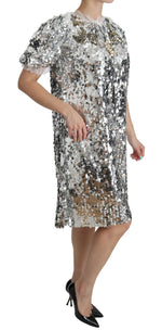 Dolce & Gabbana Elegant Silver A-Line Dress with Crystal Women's Accents