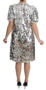 Dolce & Gabbana Silver Sequined Crystal Shift Gown Women's Dress
