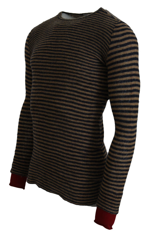 Daniele Alessandrini Chic Black and Brown Crewneck Pullover Men's Sweater