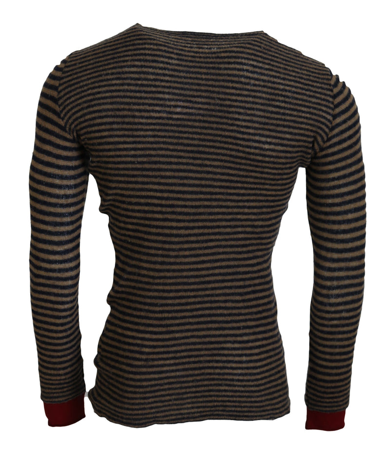 Daniele Alessandrini Chic Black and Brown Crewneck Pullover Men's Sweater