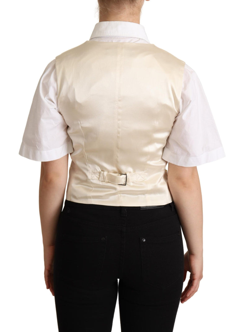 Dolce & Gabbana Beige Silk Blend Sleeveless Vest Luxury Women's Waistcoat