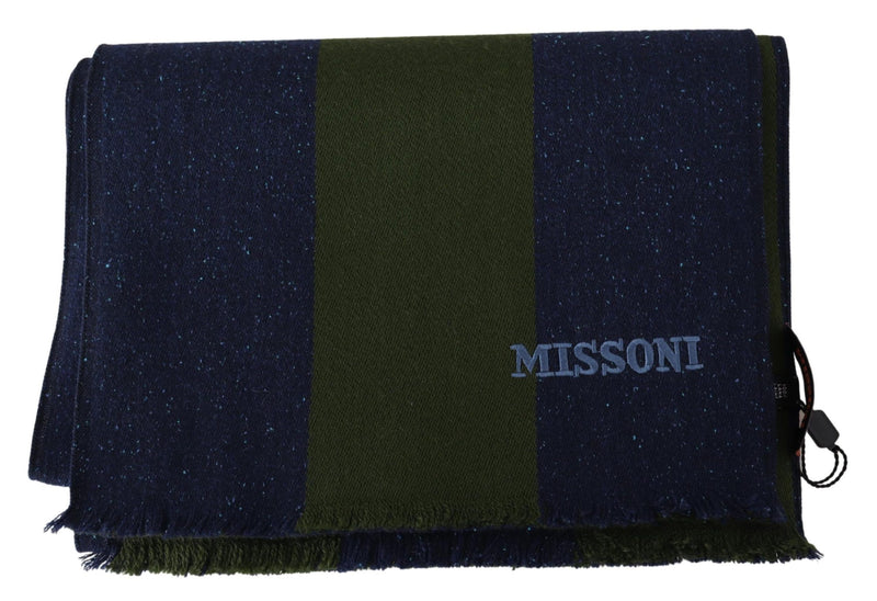 Missoni Green Striped Wool Unisex Neck Wrap Shawl Men's Blue