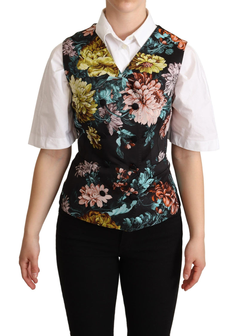 Dolce & Gabbana Black Jacquard Floral Waistcoat Women's Vest