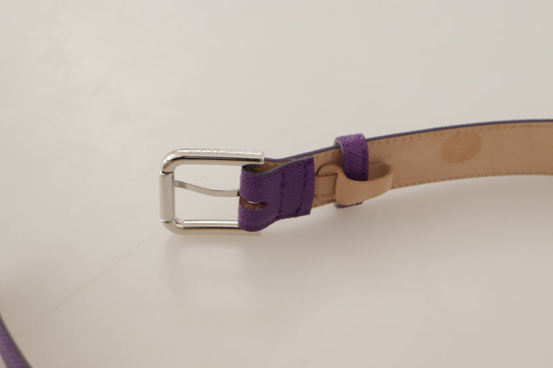 Dolce & Gabbana Elegant Purple Leather Belt with Logo Women's Buckle