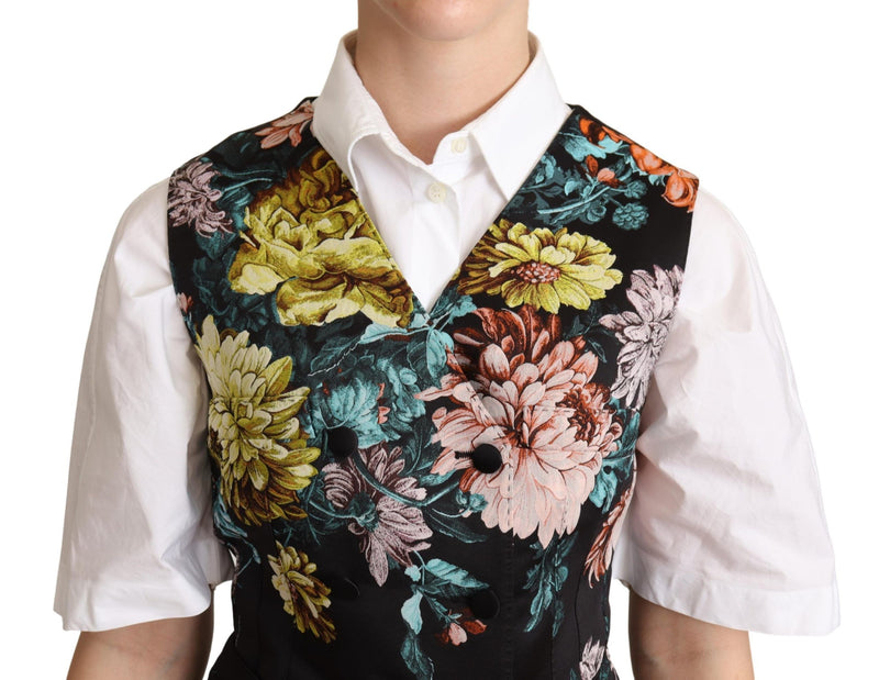Dolce & Gabbana Black Jacquard Floral Waistcoat Women's Vest