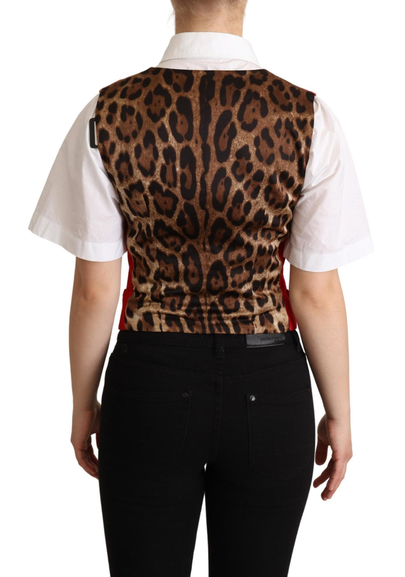 Dolce & Gabbana Red Brown Leopard Print Waistcoat Women's Vest