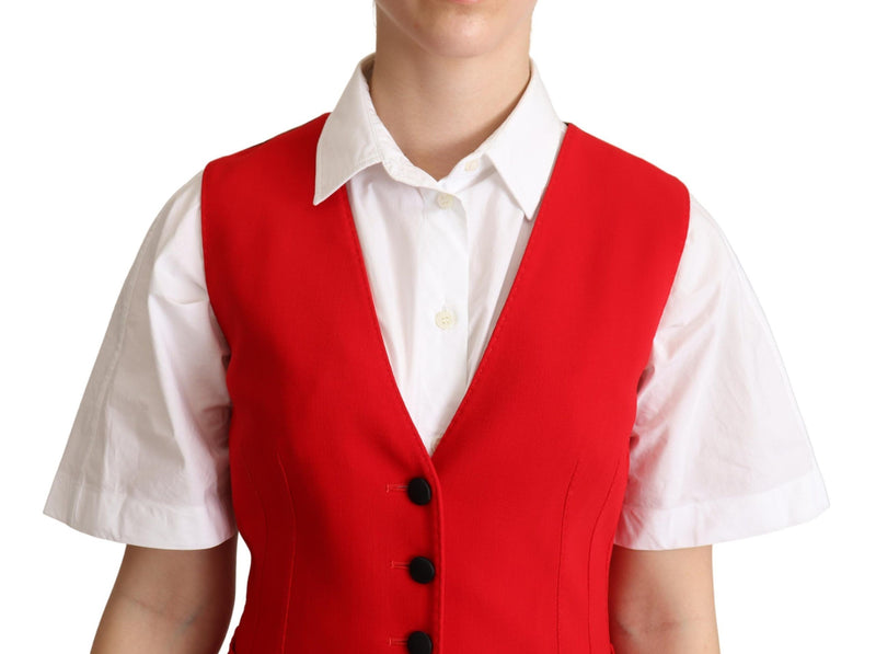 Dolce & Gabbana Red Brown Leopard Print Waistcoat Women's Vest