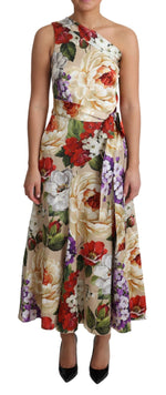 Dolce & Gabbana Print Silk Stretch One Shoulder Dress Women's Floral