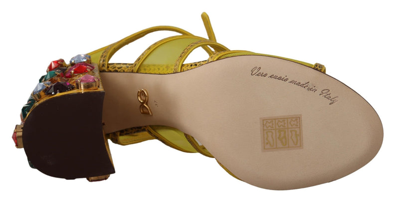Dolce & Gabbana Stunning Crystal-Embellished Yellow Leather Women's Sandals
