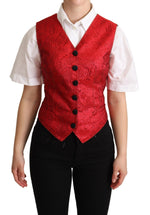 Dolce & Gabbana Red Brocade Leopard Print Waistcoat Women's Vest