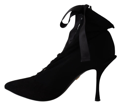 Dolce & Gabbana Elegant Black Ankle Heel Boots with Leather Women's Sole